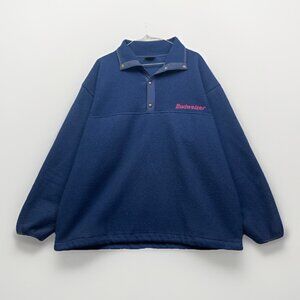 VTG Budweiser Mens XL Blue Polar Fleece Canada Jacket Patagonia Synchilla Style